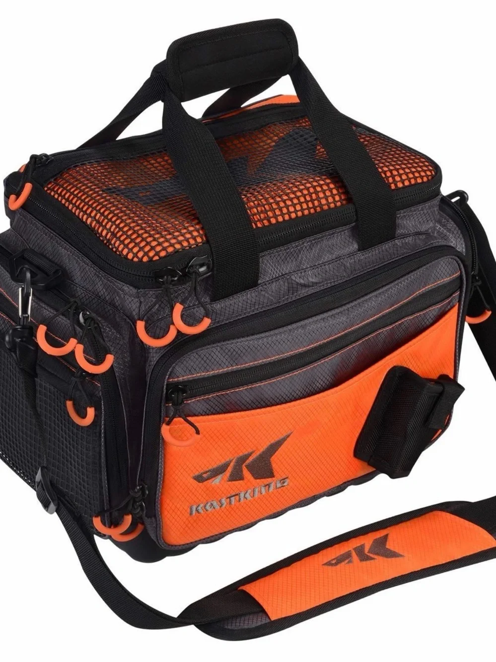 Orange and Gray Men’s Fishing Duffel Bag with Multiple Pockets